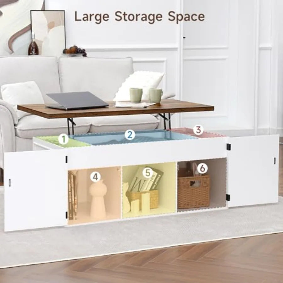 Lift Top Coffee Table with Storage 48 Rustic Center Table with Hidden Storage Compartment and 2 Cabinet White Coffee Table Conv