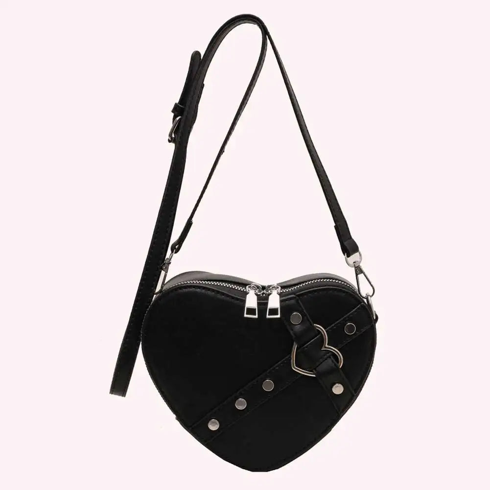 Women Heart Crossbody Bags PU Leather Simple Satchel Bag Solid Color Adjustable Strap Girls Dating Bag
