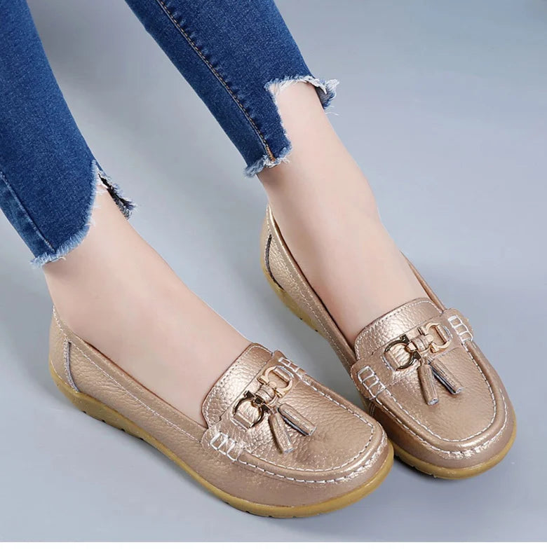 Woman Shoes Low Heels Casual Shoes Women's Loafers Slip On Flat Shoes Mocassins Femmes Comfortable Footwear Women Flats White