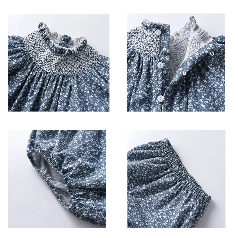 Baby Girls Smocking clothes Set Infant Shirt with Skirts 2024 Boutique Clothing Children Floral Suit