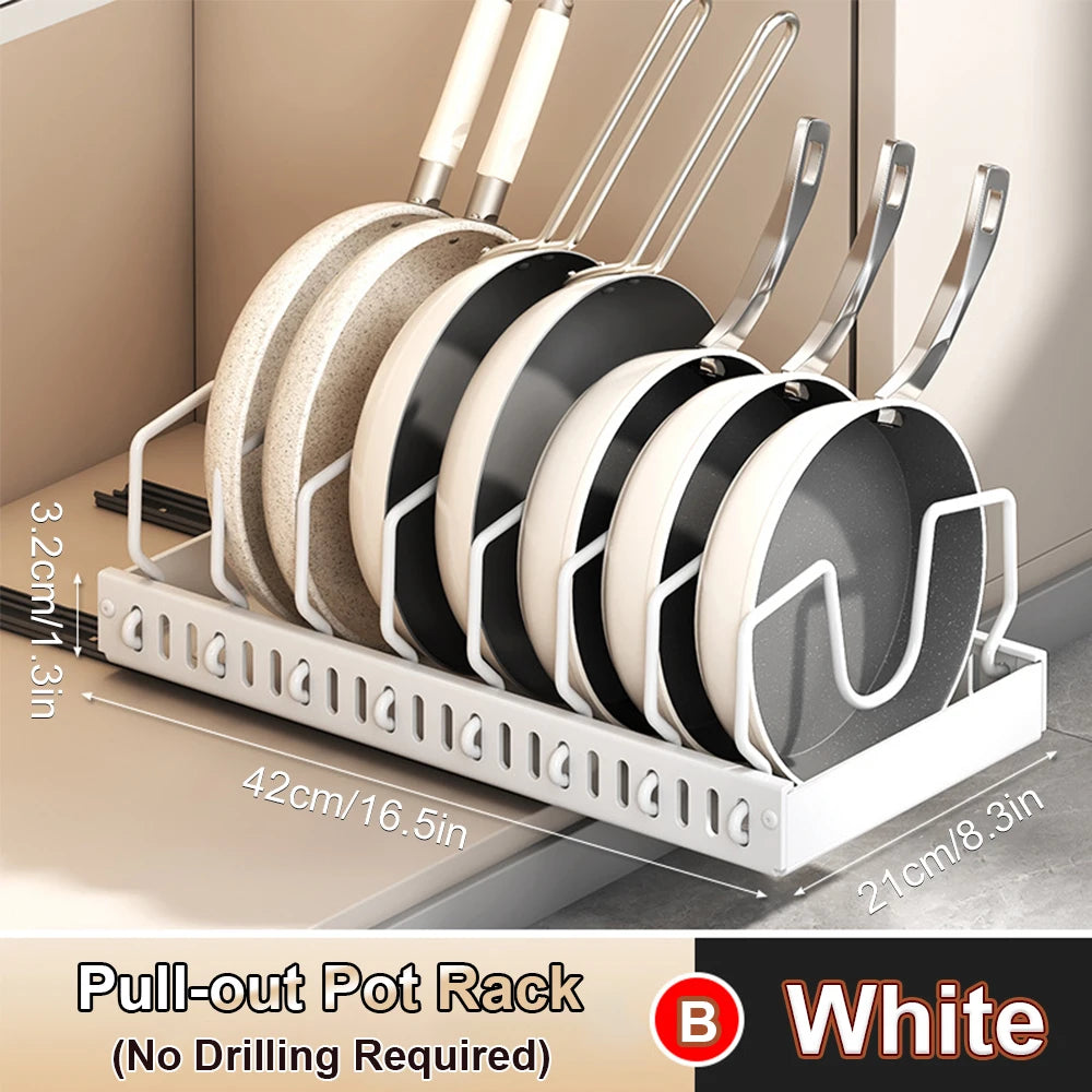 Kitchen Pots and Pans Organizer Under Cabinet Sliding Drawer Pot Lid Organizer Pull Out Cabinet Storage Tray with 8 Dividers