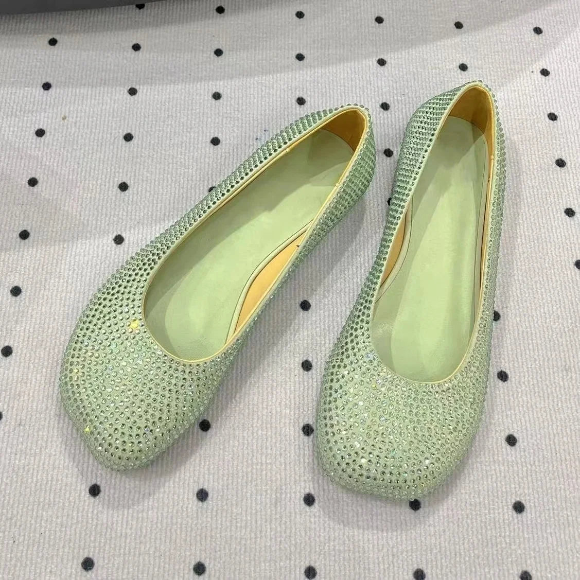2025 Newest Spring Handmade BlingBling Blingbling Diamond Flats Ballet Dance Shoes Mary Janes Shallow Mouth Single Shoes Female