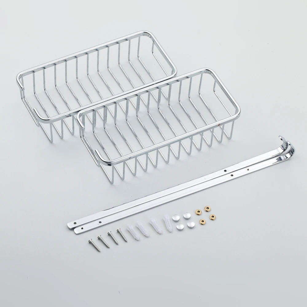 BAKALA Brass Bathroom Shelves With Robe Hook 2-Tier Bathroom Storage Basket Wall Mount Bathroom Shelf BR-6