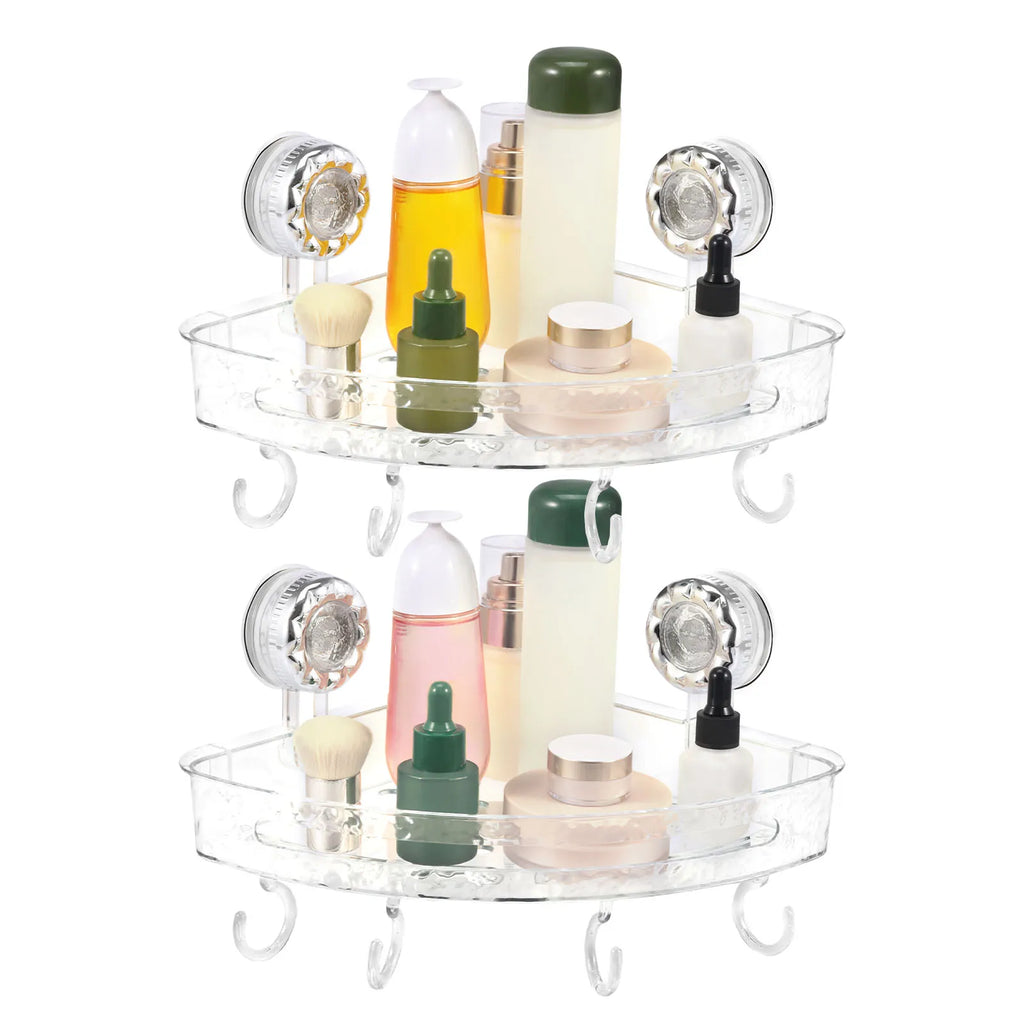2Pcs Shower Corner Shelf Wall Mounted Suction Cup Storage Rack No Drill Bathroom Shampoo Cosmetic Organizer Holder