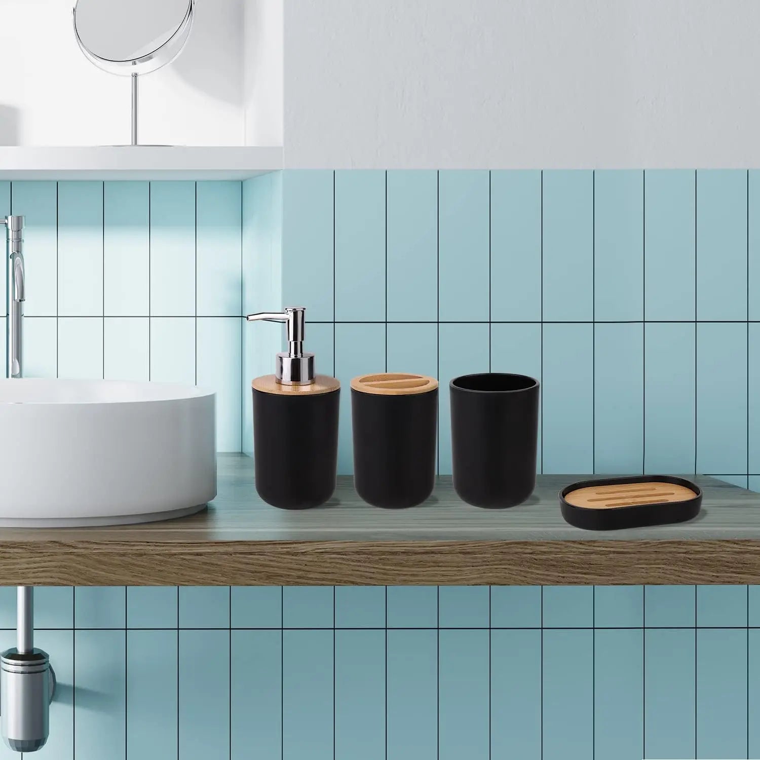 Bathroom Accessory Set,4pcs Gift Set,Toothbrush Holder,Mouthwash Cup,Soap Dish,Soap Dispenser,Washroom Utensils