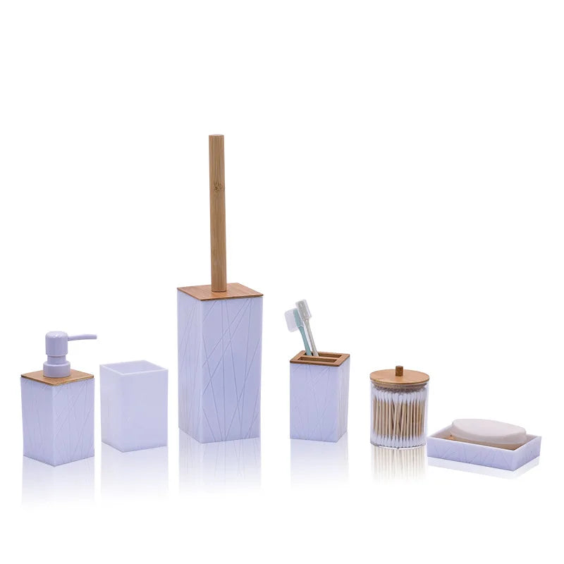 6 Pieces/Set Bathroom Soap Dispenser Bottle Dish Washroom Toothbrush Holder Cup Suit Lotion Rack Toilet Brush Garbage Can