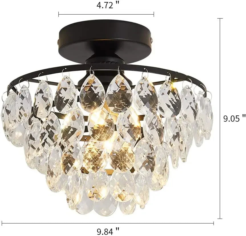 Modern Crystal Ceiling Lamp Hallway Cloakroom Small Chandelier French Style Semi Flush Mount Ceiling Light Gold /Black Luminaire