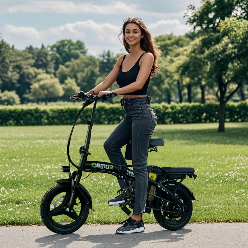 Foldable Electric Bike 400W Motor 48V 10/15/20Ah Removable Battery 45 Miles Range City Commute Ebike 14" Cruiser Bicycle