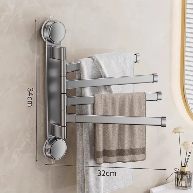 Suction cup no-punch bathroom rotating towel rack bathroom multi-rod drying rack towel bar on wall