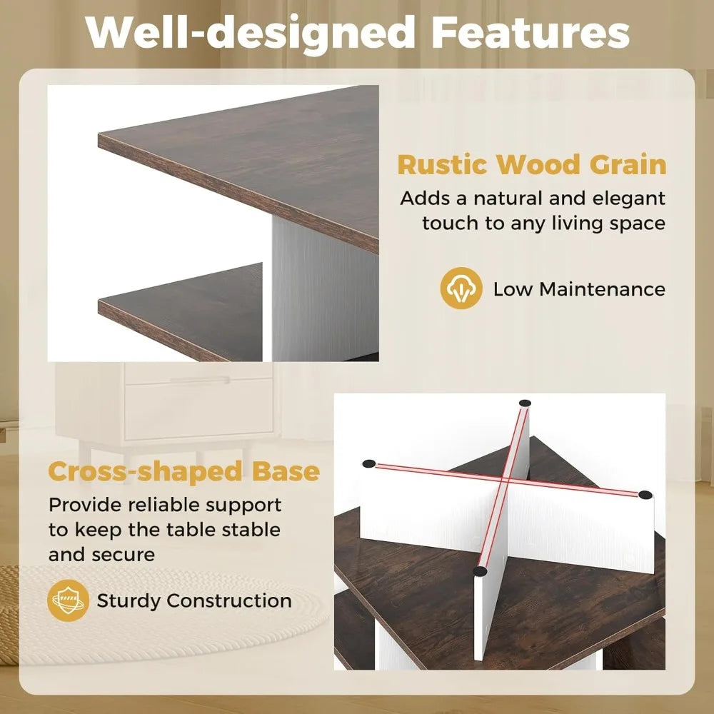 Modern 2-Tier Square Coffee Table with Storage and X-Shaped Base by GOFLAME