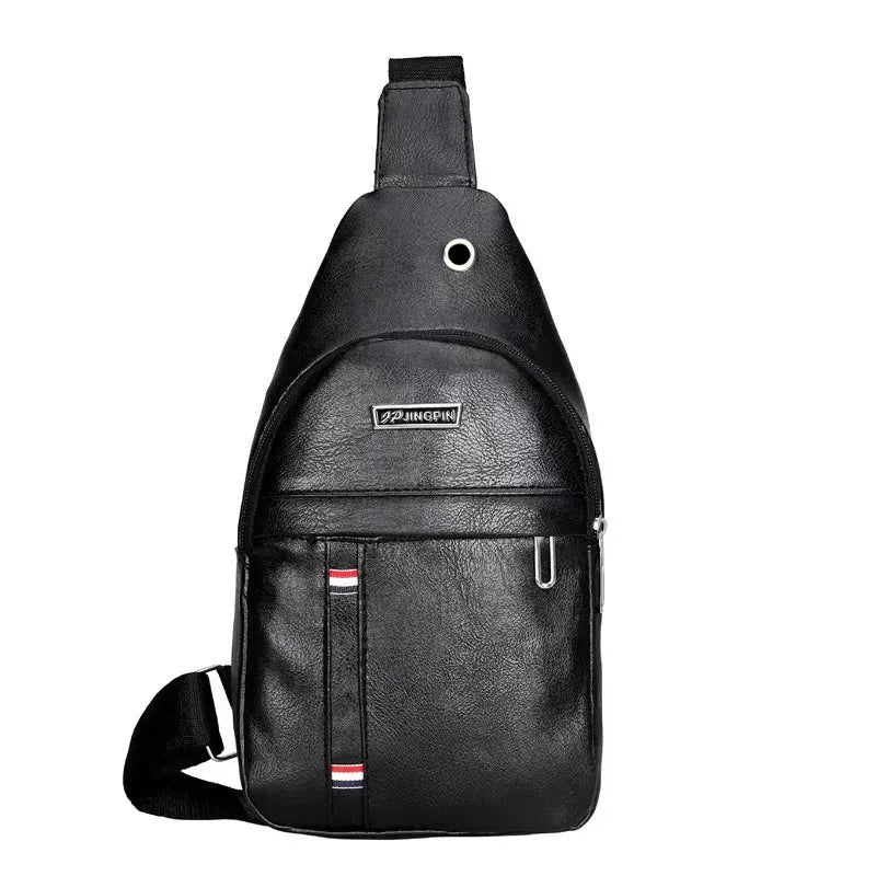 Black PU Material Simple Retro Fashion Men Crossbody Bag Sling Bag