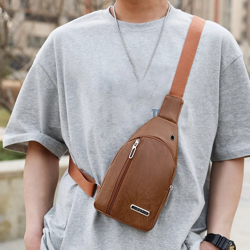 2025 Vintage Men Shoulder Bag Fashion Business Package Leather Crossbody Sling Messenger Bags Big Capacity Male Chest Pack