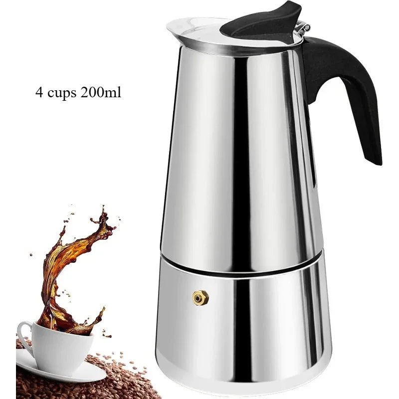 Coffee Maker Moka Pot,2/4/6 Cups Stainless Steel coffee Pot,Italian Coffee Machine Fit Induction Cookers Coffee Accessories