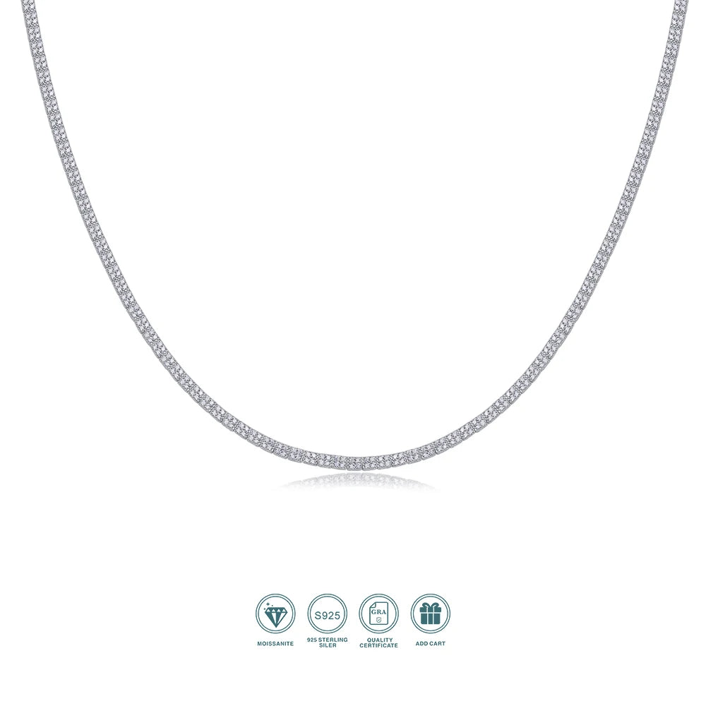 JIUZUAN Moissanite Tennis Necklace 925 Sterling Silver 18K Gold Plated Classic Style for Women Gift with GRA Certificate