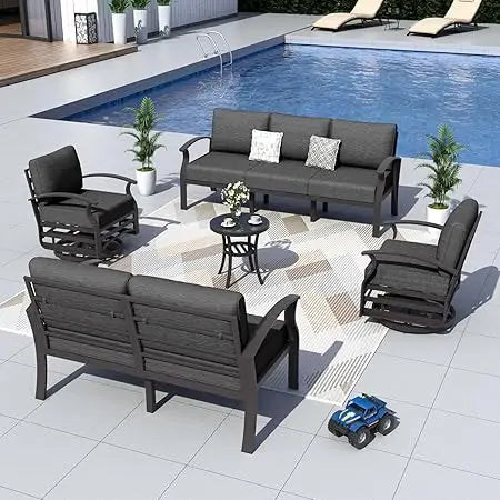 Aluminum Patio Furniture Set with 2 Swivel Chairs 7-seat Metal Outdoor Furniture Patio Sectional Sofas Patio Conversation Set w