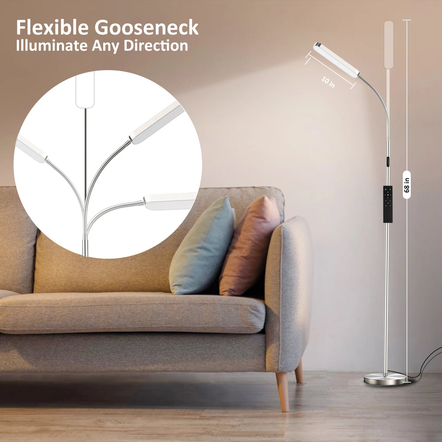 68.7" LED Standing Task/Reading Floor Lamp with Remote Control for Living Room and Bedroom
