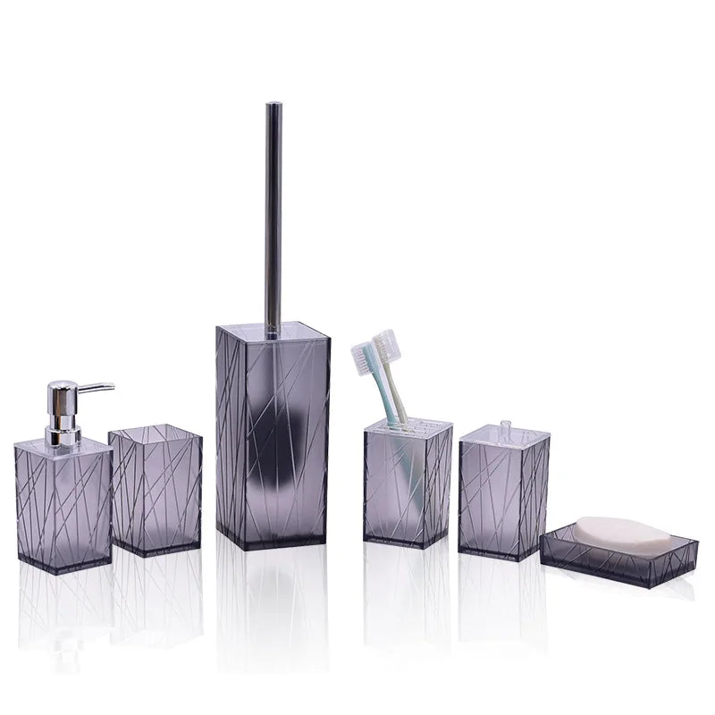 6 Pieces/Set Bathroom Soap Dispenser Bottle Dish Washroom Toothbrush Holder Cup Suit Lotion Rack Toilet Brush Garbage Can