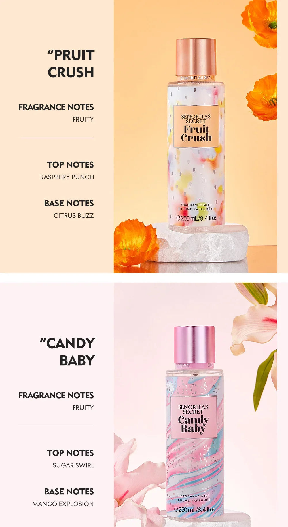 Body Spray Women's  Fragrance Floral and Fruit Tone Lasting Fragrance Thailand's 250ml