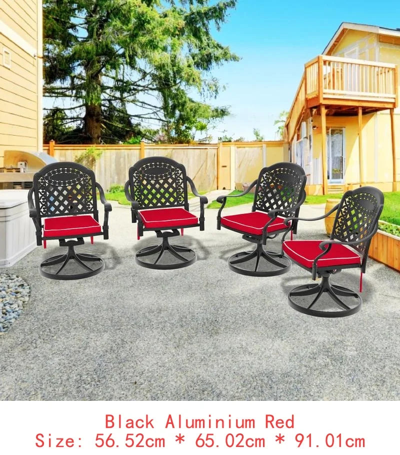 2PCS Aluminum Patio Swivel Chairs with Black Frame and Random Color Cushions