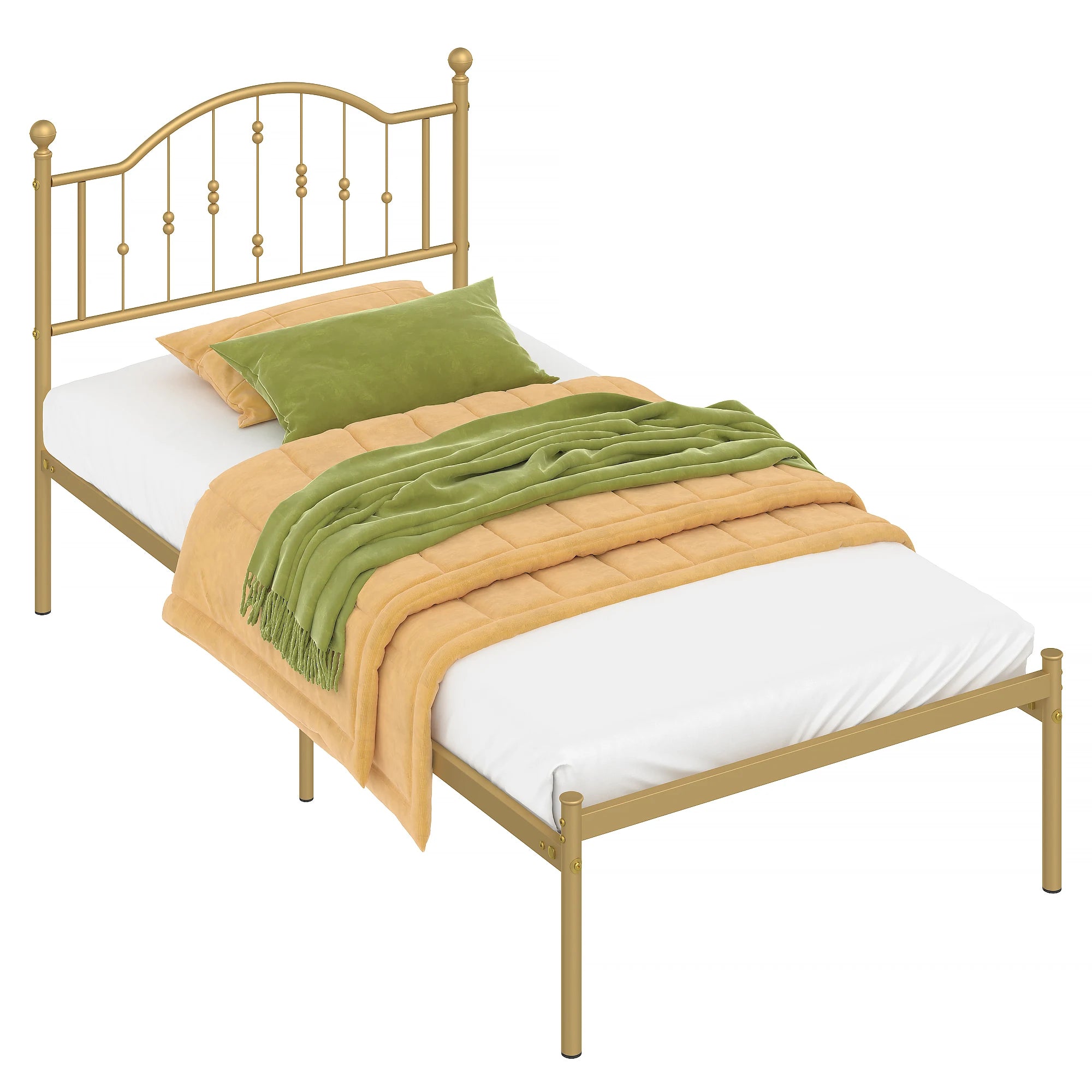 Golden Twin Size Bed Frame with Headboard Twin Metal Platform Bed