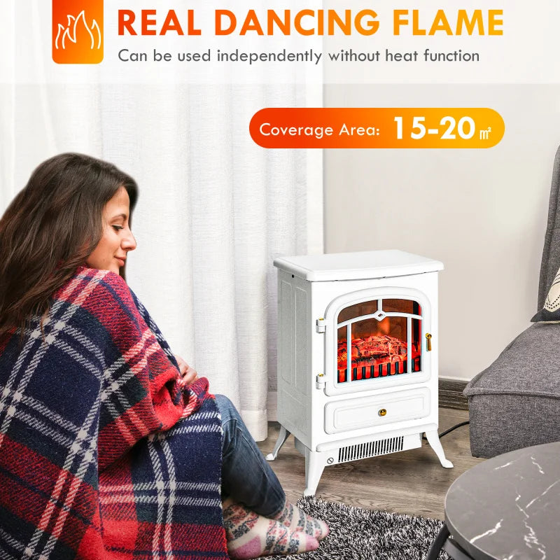 22 Electric Fireplace Heater, Freestanding Fire Place Stove with Realistic LED Flames and Logs, and Overheating Protection, 750W