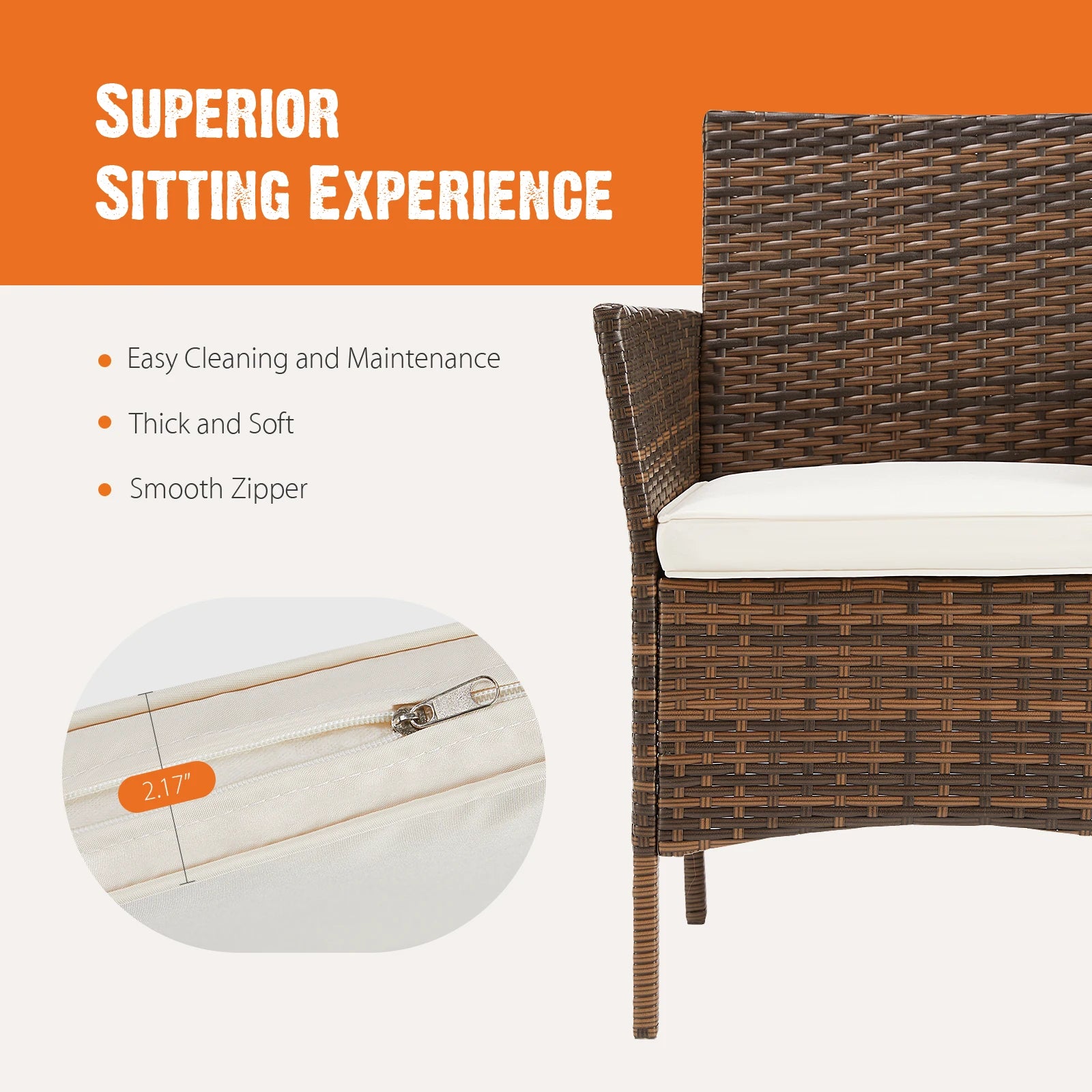 JHK Outdoor Patio Furniture Set 3 Pieces with Soft Cushion and Glass Table Manual Weaving Wicker Rattan Patio Chairs For Garden