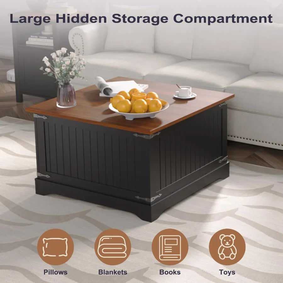 Modern Farmhouse Coffee Table Square Center Table with Large Hidden Storage Compartment for Living Room Coffee Table with FlipT
