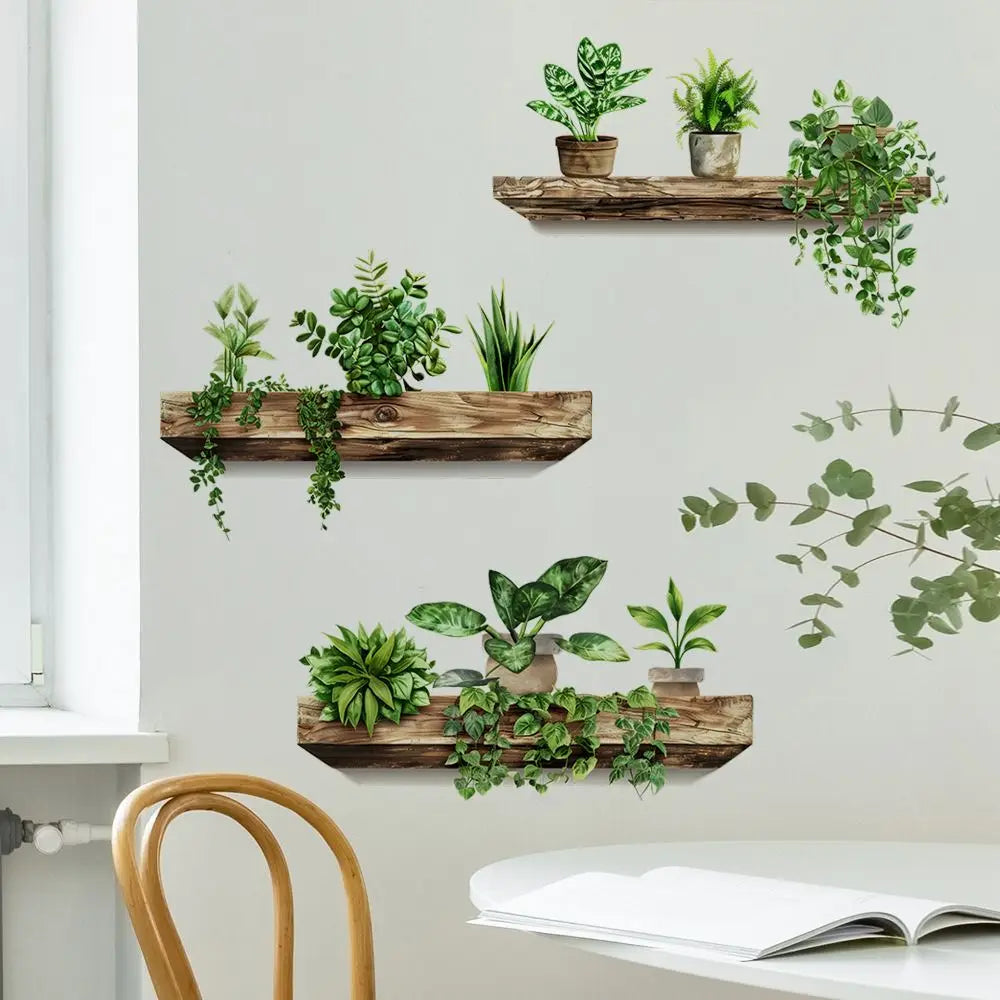 Potted Plant Art Decorations Wall Stickers for Dining Room Decor Removable Self-adhesive Door Window Tile Decal PVC Pieced Mural