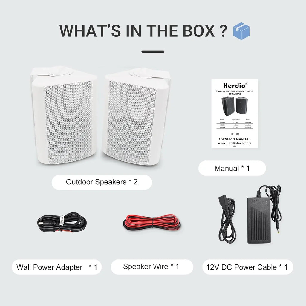 Herdio 4'' 200 Watt Outdoor Indoor Bluetooth Speakers Wall Mount Waterproof Wired Strong Bass Loudspeaker For Patio Deck Yard
