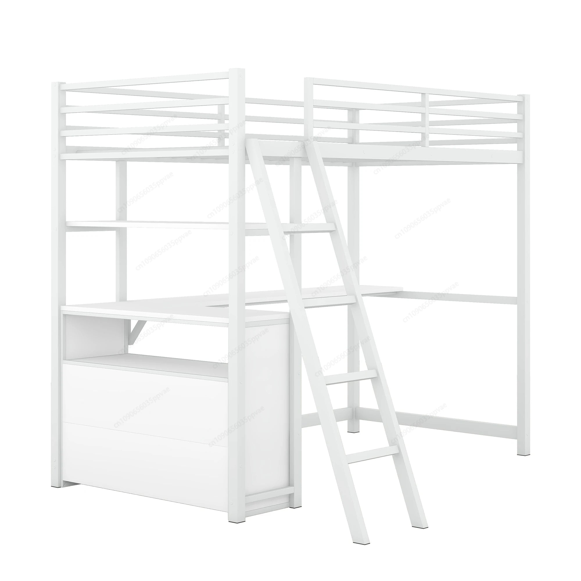 Twin Size Metal&Wood Loft Bed with Desk and Shelves, Two Built-in Drawers,  White ,Blak,Oak Natural Immediate delivery from US