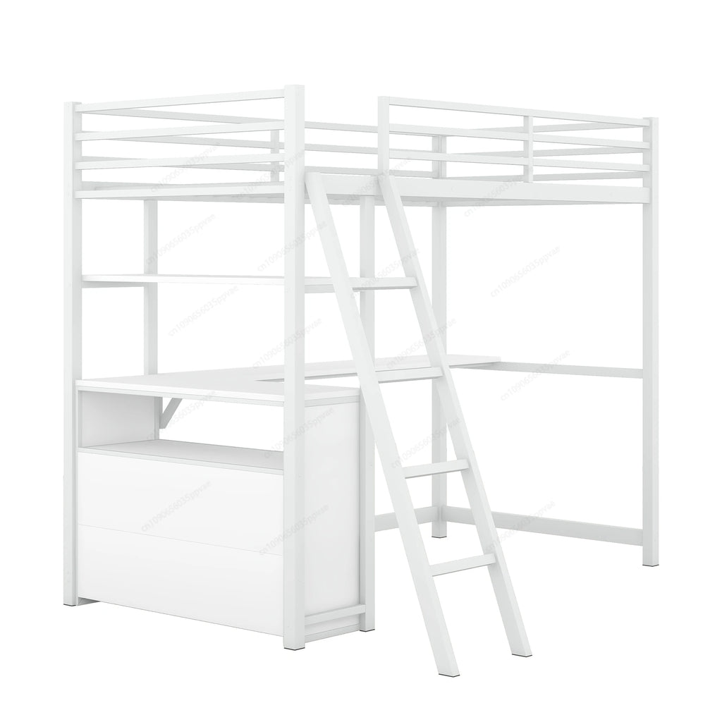Twin Size Metal&Wood Loft Bed with Desk and Shelves, Two Built-in Drawers,  White ,Blak,Oak Natural Immediate delivery from US