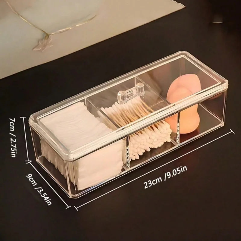 1pc Cosmetics Storage Box, Minimalist Clear 3 Grids Cosmetics Container For Home, For  Bathroom Collection, Bedroom Collection,