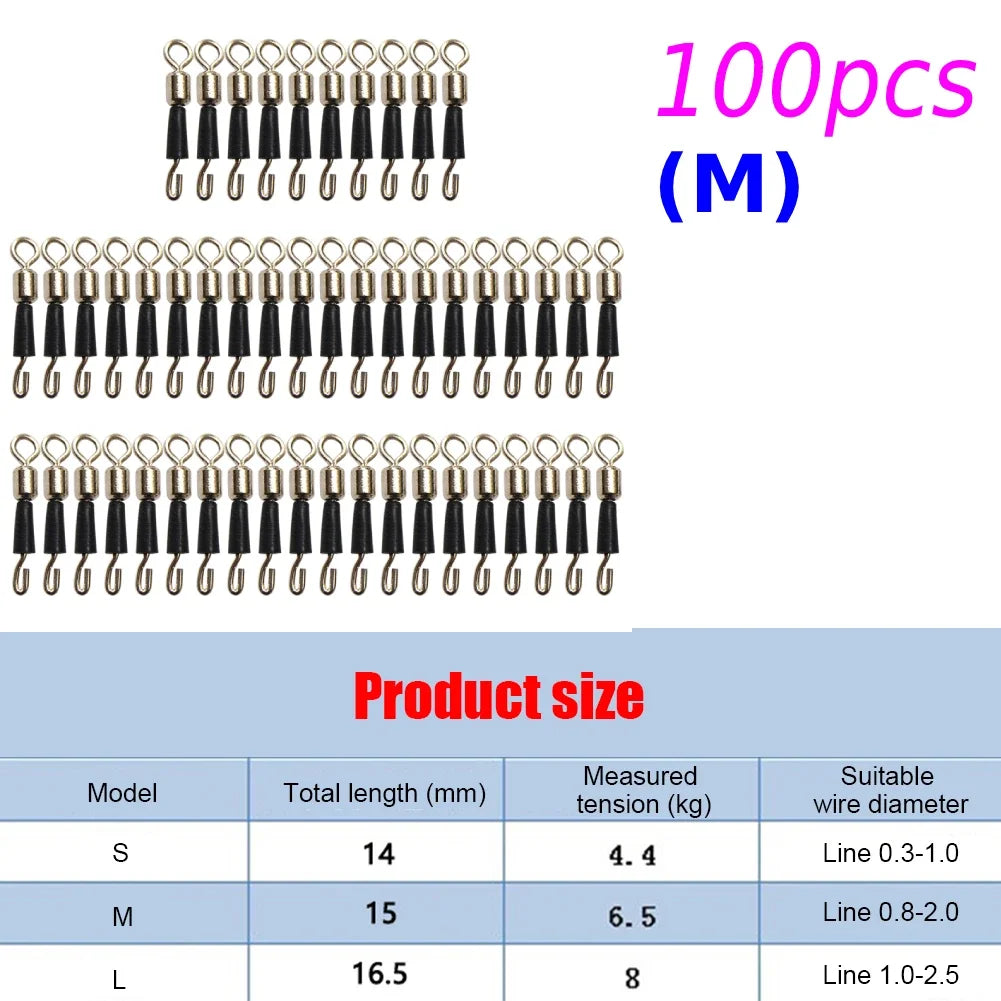50-200Pcs Bearing Swivel Fishing Connector Q-Shaped Quick Change Swivels Carp Fishing Terminal Tackle Pesca Accessories