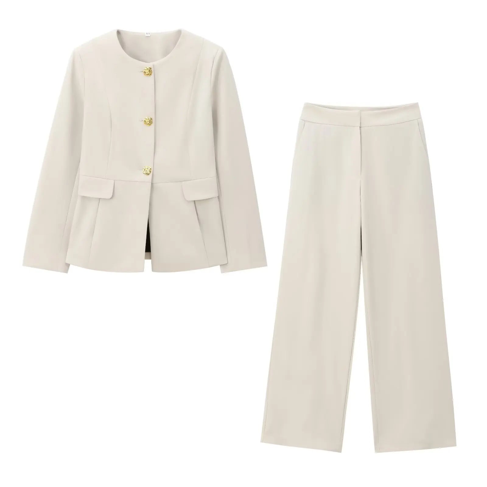 Women's Suit Set Business Formal Blazer & Pants Gold Button Jacket High Waist Straight Leg Office Wear Spring Wrinkle-Resistant