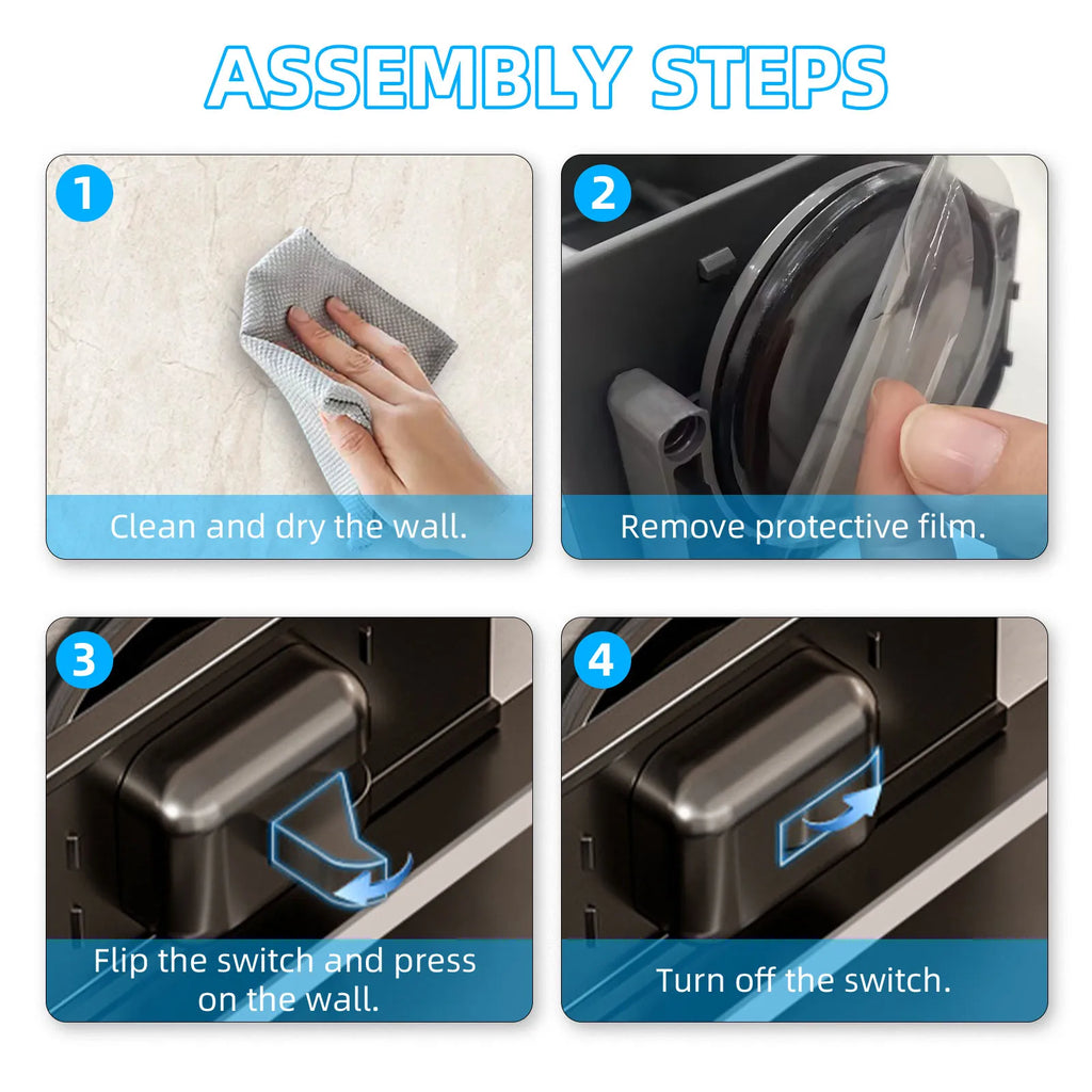 Viladepot Suction Cup Shelf Gray Bathroom Shelf Cargo Organizer With 4PCS Hooks 1PCS Towel Bar