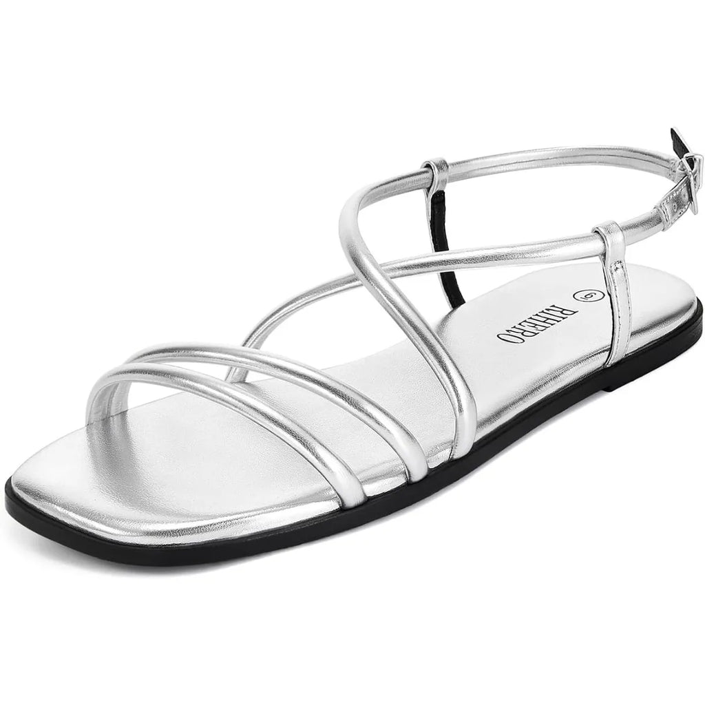 Women's Strappy Flat Sandals Summer Lace Up Open Toe Comfortable Slip-On Ankle Strap Sandals