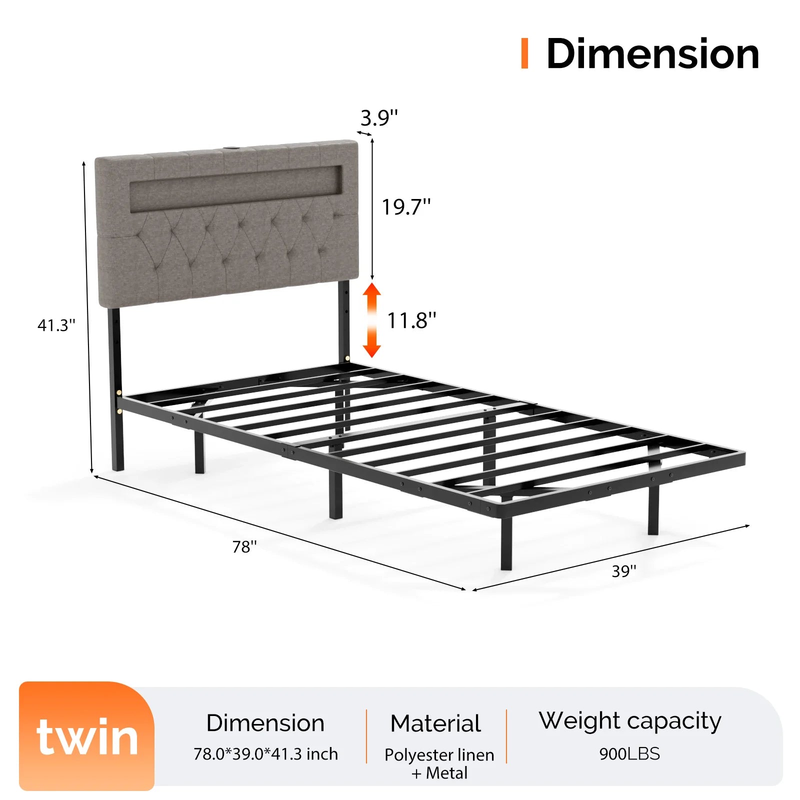 Twin Floating Bed Frame with Upholstered Headboard Charging Station/LED Lights