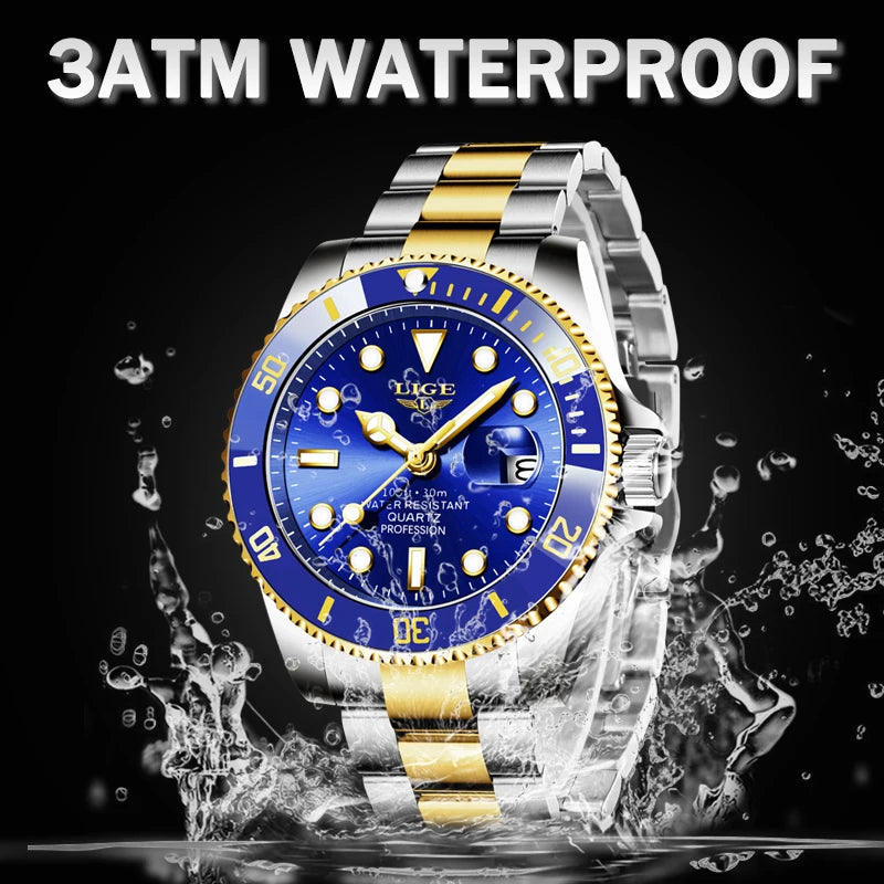 LIGE Top Luxury Watches For Men Fashion 30M Waterproof Luminous Date Quartz Wristwatches Casual Business Mens Watch Roloj Hombre