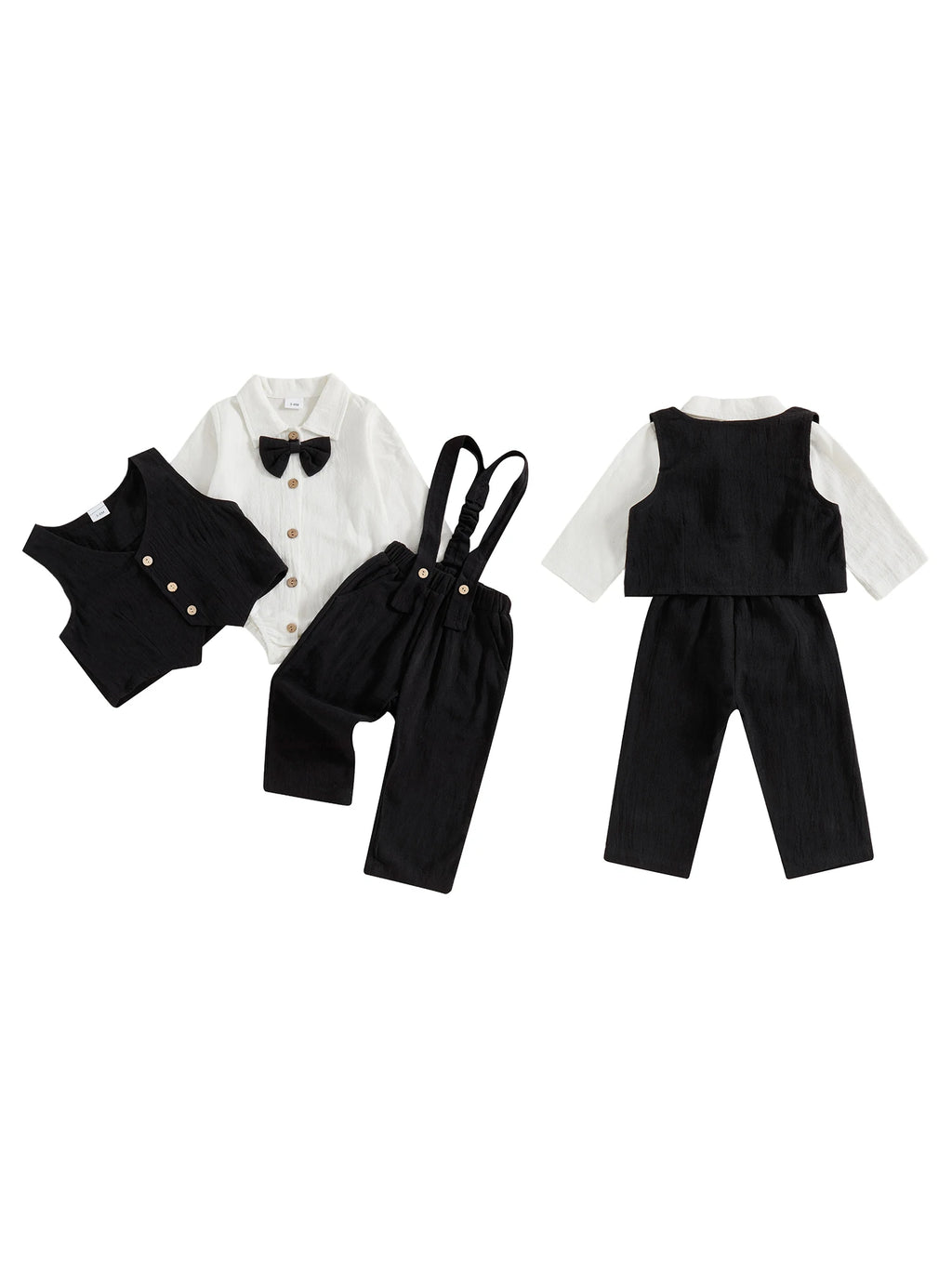 Toddler Boys Winter 4Pcs Outfit Set Long Sleeve Lapel Button Shirt Vest Suspender Pants Bowtie Sets Warm Clothes