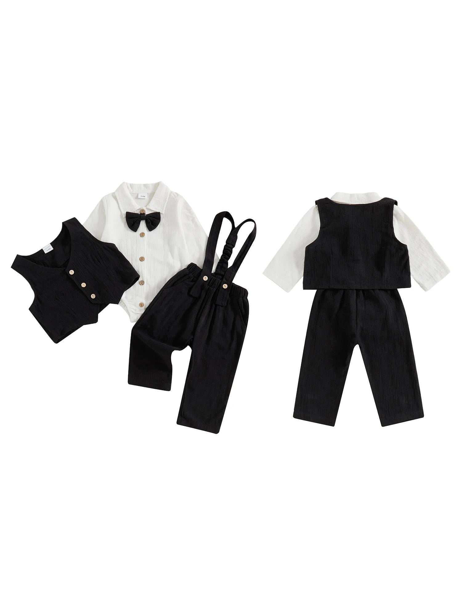 Toddler Boys Winter 4Pcs Outfit Set Long Sleeve Lapel Button Shirt Vest Suspender Pants Bowtie Sets Warm Clothes
