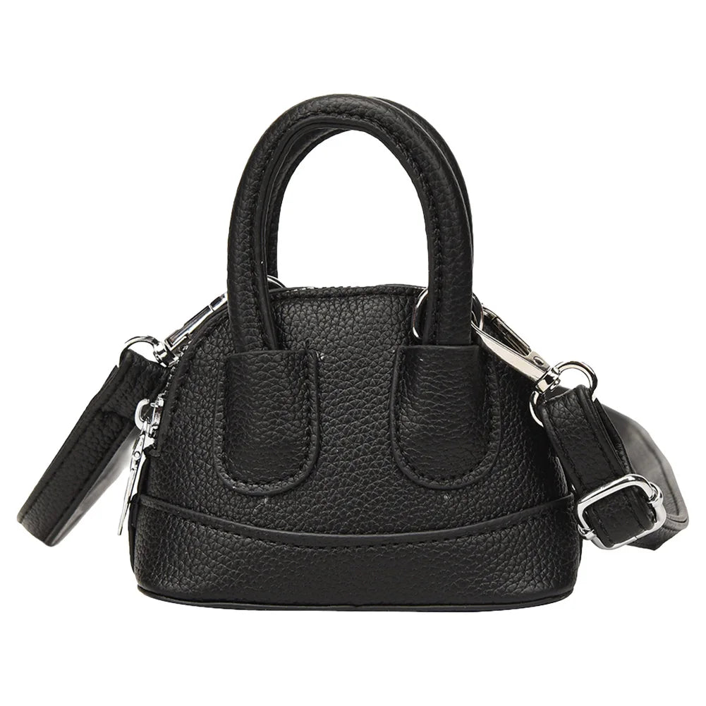 Shoulder Bag for Women Mini Shell Handbag PU Leather with Zipper Top Handle Bag Solid Color Clutch Purse for Work Travel