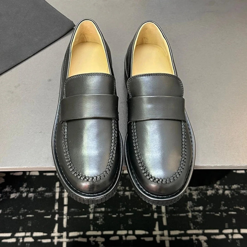 2025 Newest Spring Genuine Leather Round-Toe Thick Sole Woman Loafers Metal Decora Mary Janes Galoshes Mules Zapatos De Mujer