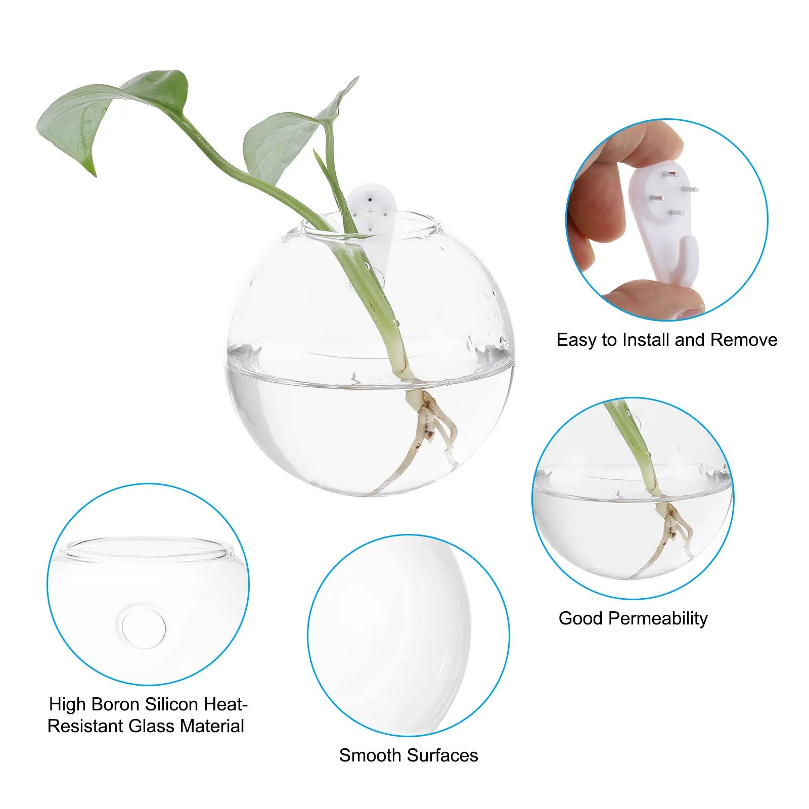 Wall Vases for Flowers, 4 Pcs Planters Hanging Glass Terrariums Propagation Station for Home Office Decor Housewarming Gifts