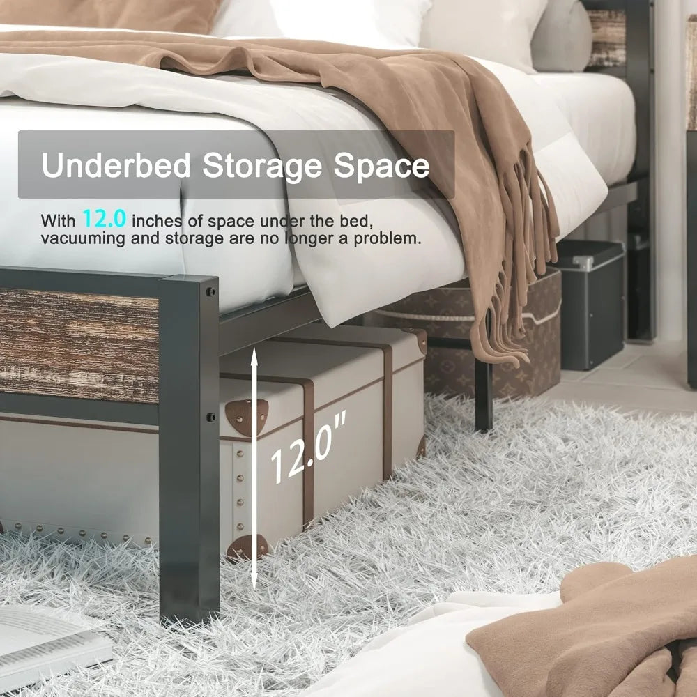 likimio california king bed frame wtih headboard, easy assembly, noise-free, no box spring needed, heavy strong metal support fr