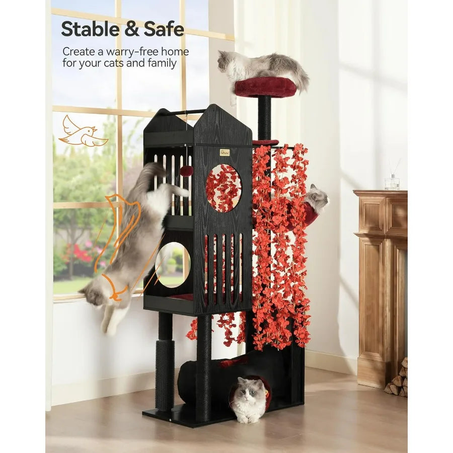 Gothic Cat Tree 67 Cat Tower for Indoor Cats Ideal for Large Cats Up to 20 lbs+ Features ExtraLarge Padded Platform SisalCovere