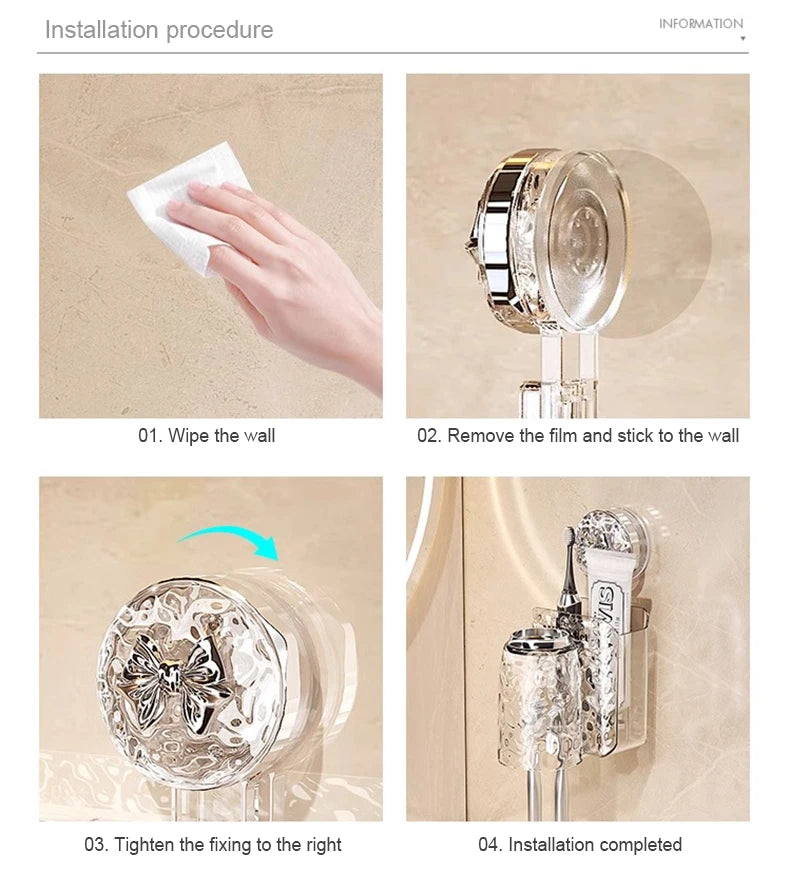 Bathroom Toothbrush Holder With Glacier Pattern Wall Mounted Non Perforated Suction Cup Storage Rack Toothbrush Set Storage Rack