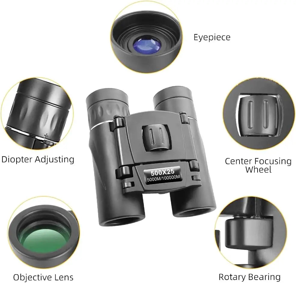 HD Powerful Binoculars, 500x25 5000M Long Range Folding Mini Telescope, for Hunting Sports Outdoor Camping Travel Outdoor Gifts