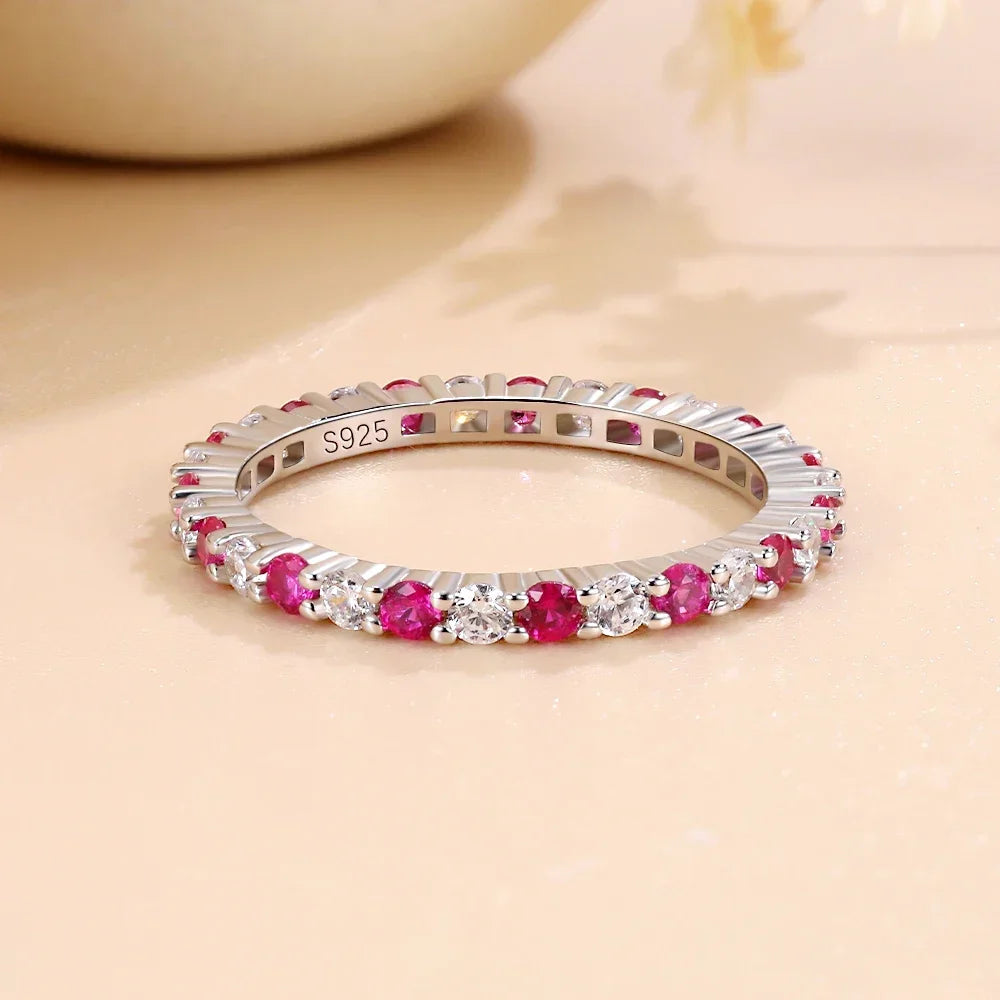 M-JAJA 2mm 925 Sterling Silver Rings for Women Emerald Sapphire Ruby Cubic Zircon 5A Gemstone Wedding Engagement Ring Jewelry
