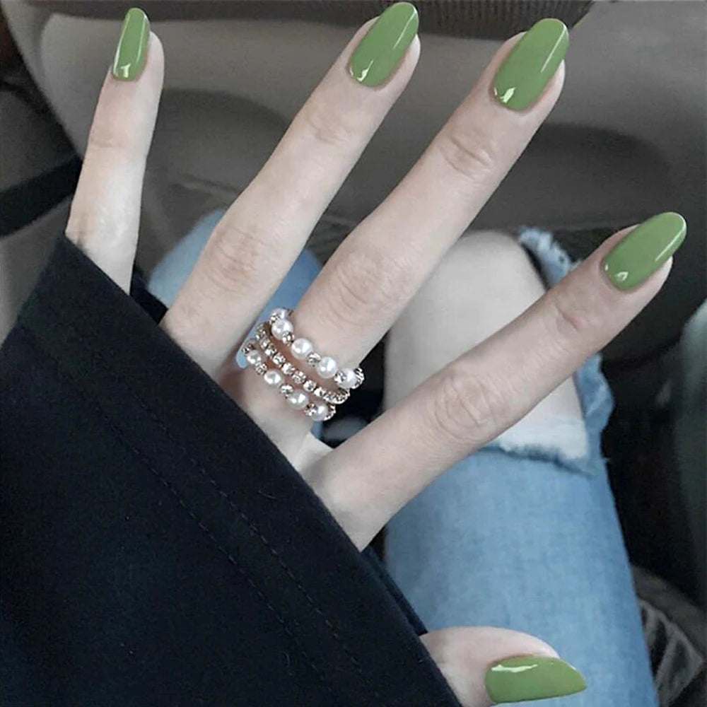 24pcs/box False Nails With Glue Mid-length Round Head Vintage Wine Red Fashion Artificial Nail Press On Fake Nail Art Decoration