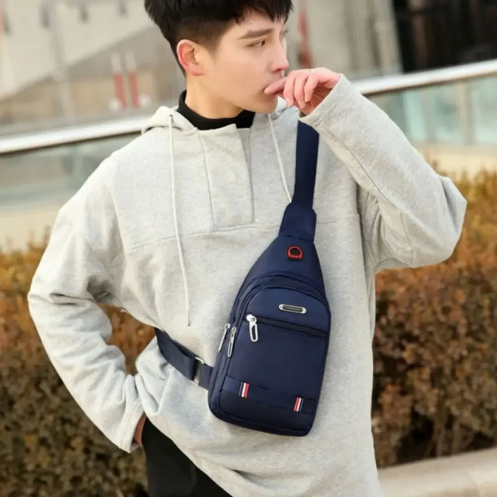 Casual Men Sling Bag Crossbody Shoulder Bag Sling Chest Bag Outdoor Travel Sports USB Charge Port Oxford Cloth 3 Zipper Bag